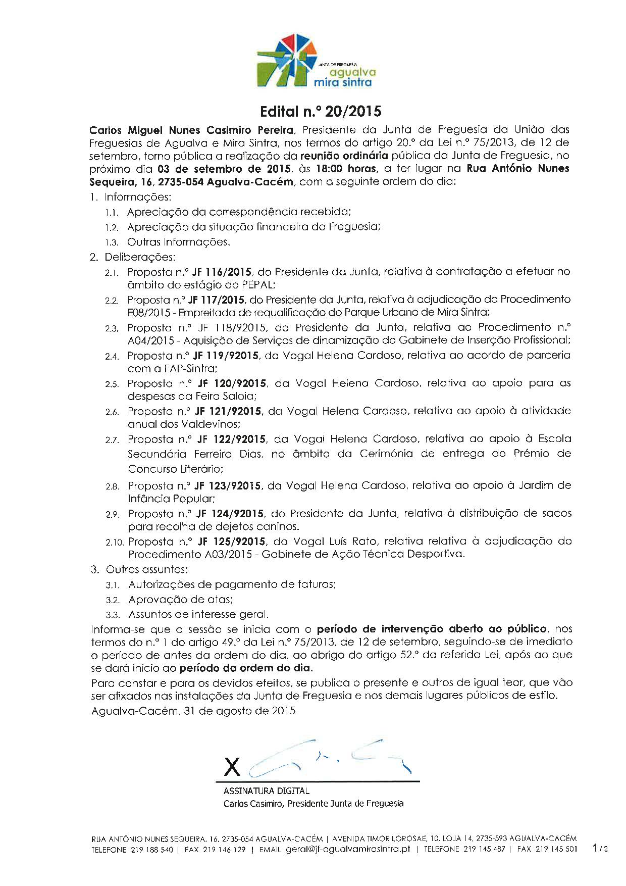 Edital n.º 20/2015