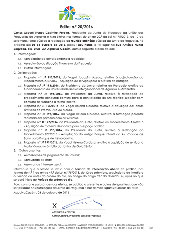 Edital n.º 20/2016