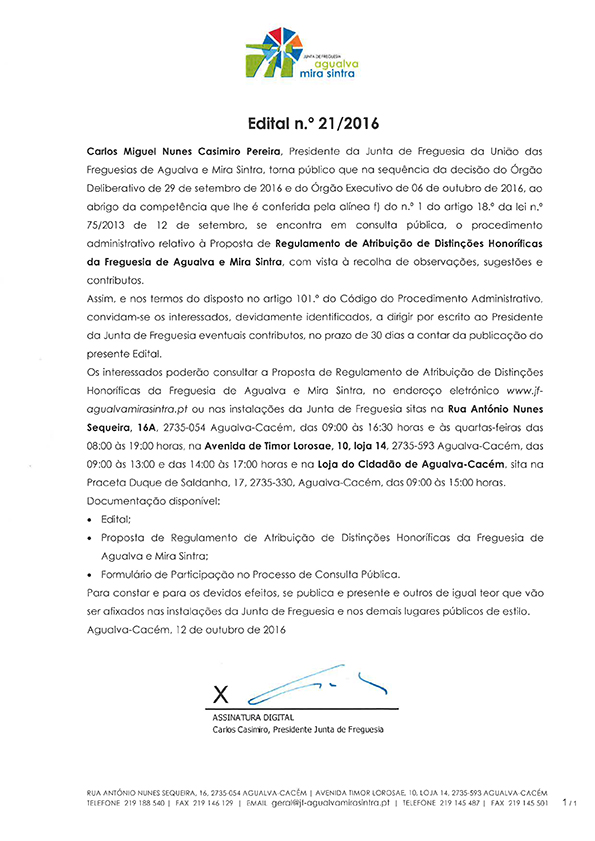 Edital n.º 21/2016