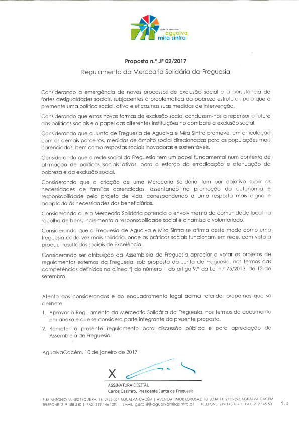 Regulamento da Mercearia Solidária