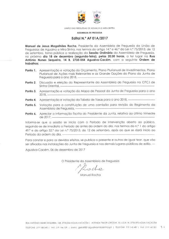 Edital n.º AF 01A/2017 Edital n.º AF 01A/2017