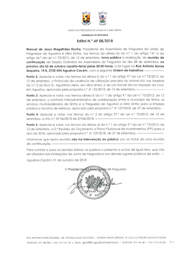 Edital n.º AF 08/2018 Edital n.º AF 08/2018