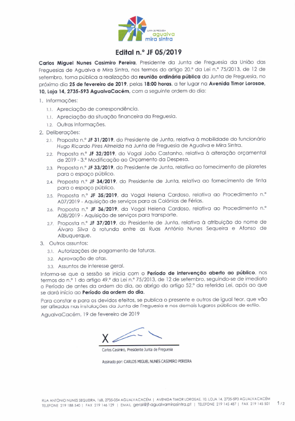 Edital n.º JF 05/2019