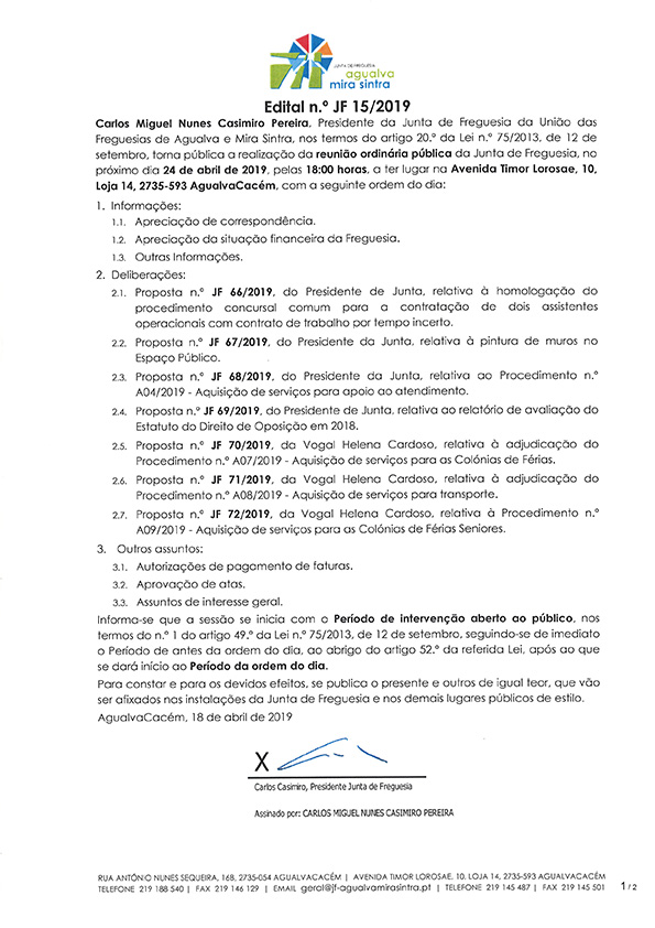 Edital n.º JF 15/2019