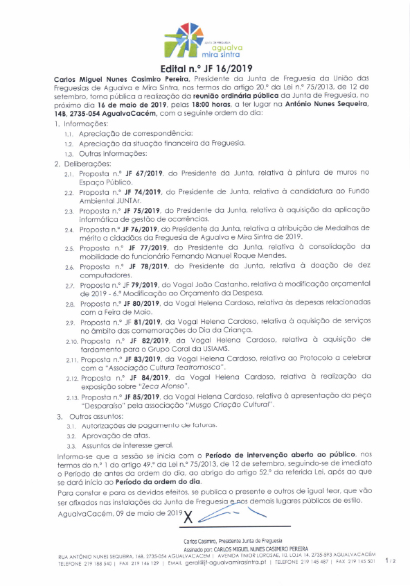 Edital n.º JF 16/2019 Edital n.º JF 16/2019