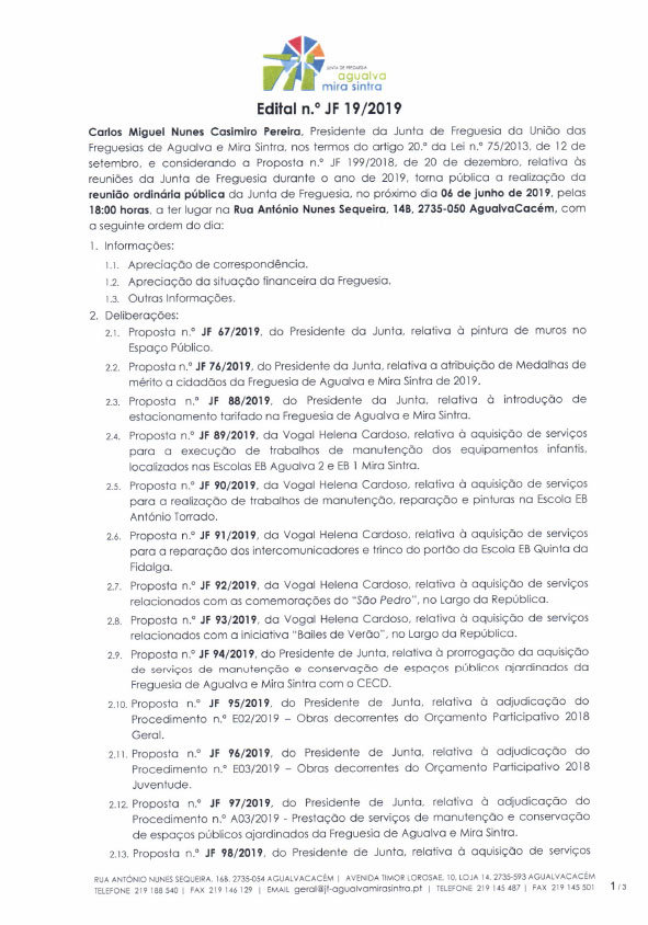 Edital n.º JF 19/2019 Edital n.º JF 19/2019