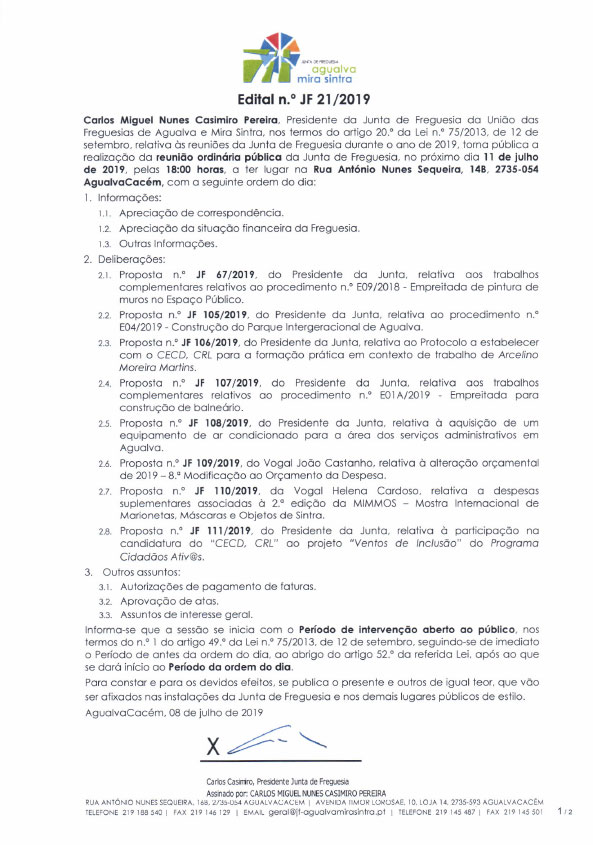 Edital n.º JF 21/2019 Edital n.º JF 21/2019