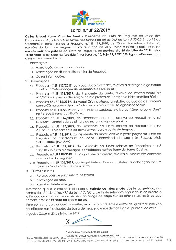 Edital n.º JF 22/2019 Edital n.º JF 22/2019