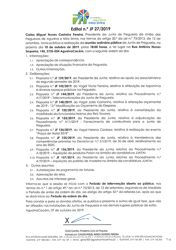Edital n.º JF 27/2019