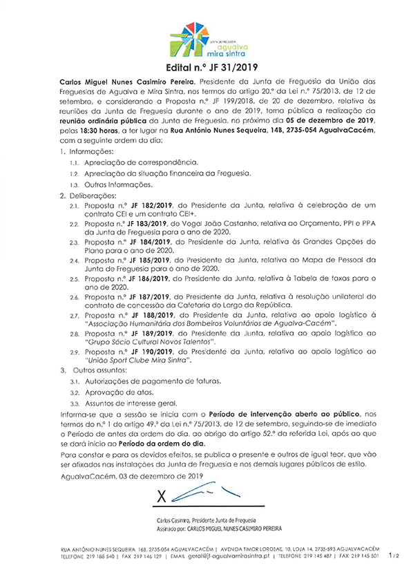 Edital n.º JF 31/2019