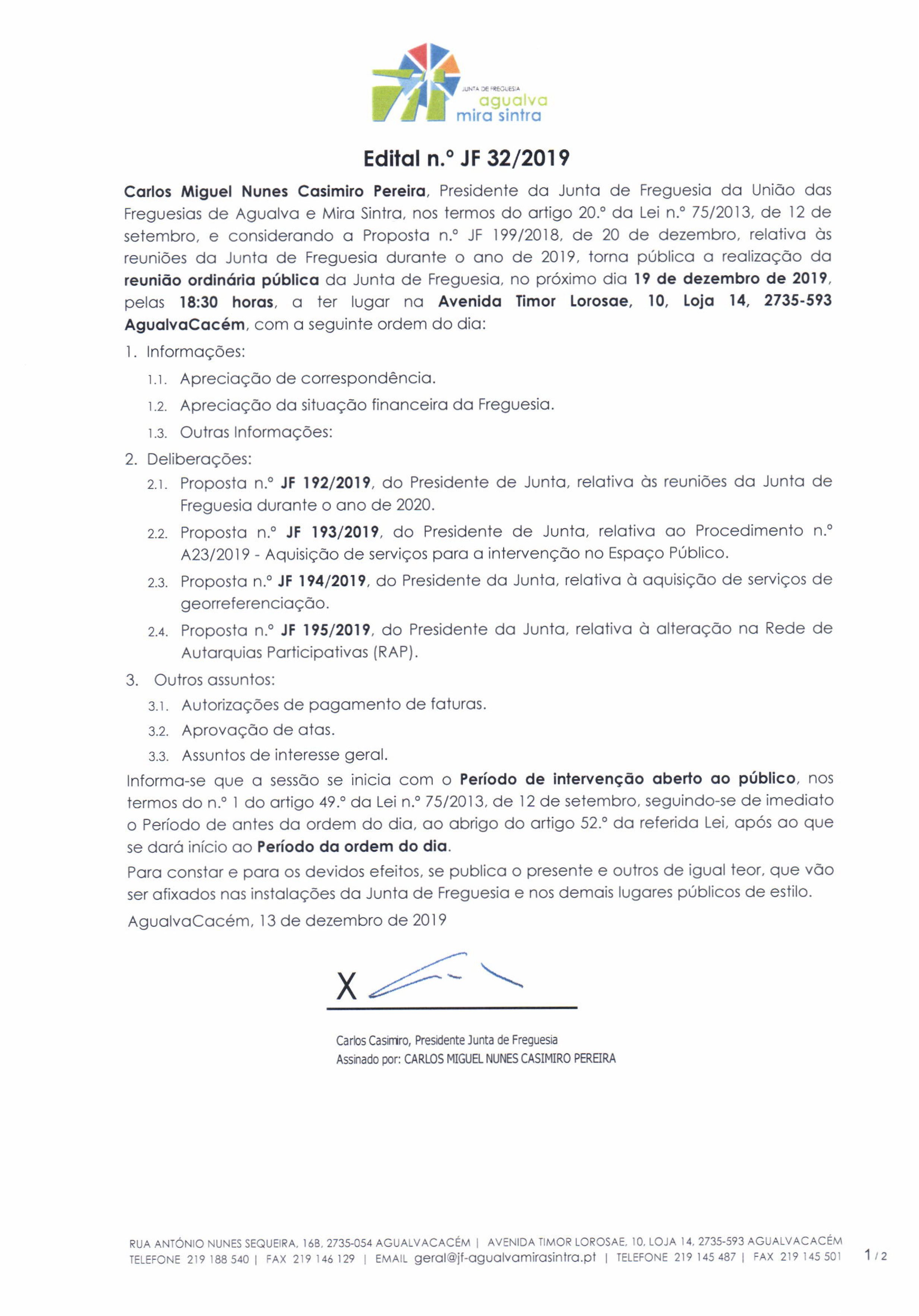 Edital n.º JF 32/2019