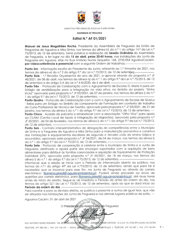 Edital n.º AF 01/2021 Edital n.º AF 01/2021