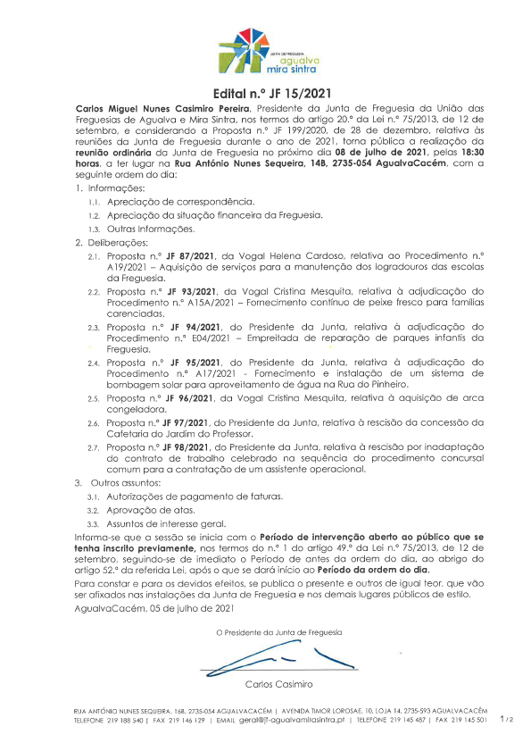 Edital n.º JF 15/2021