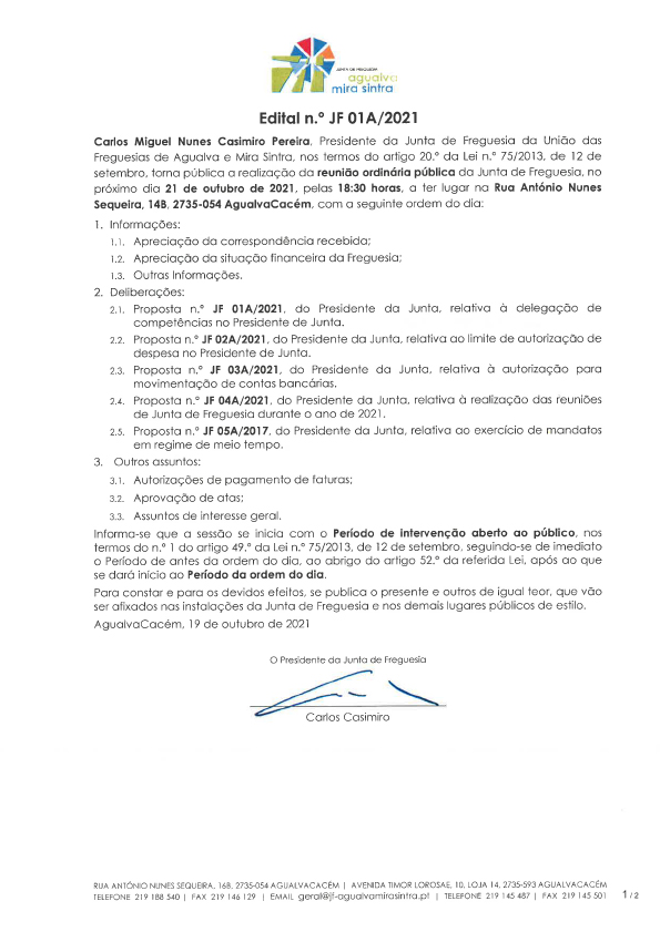 Edital n.º JF 01A/2021