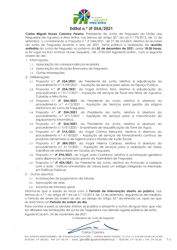 Edital n.º JF 05A/2021