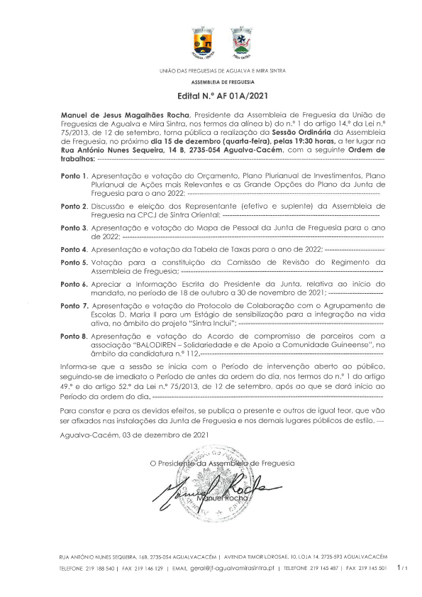 Edital n.º AF 01A/2021