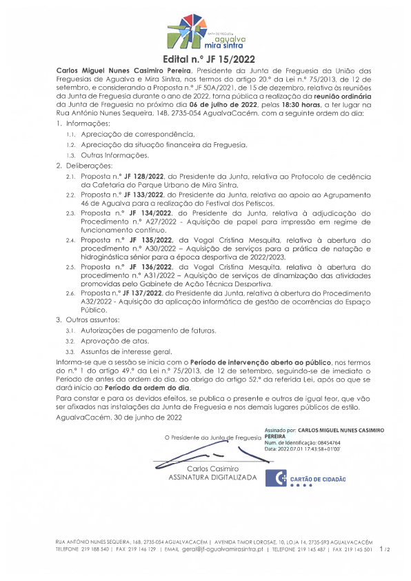 Edital n.º JF 15/2022