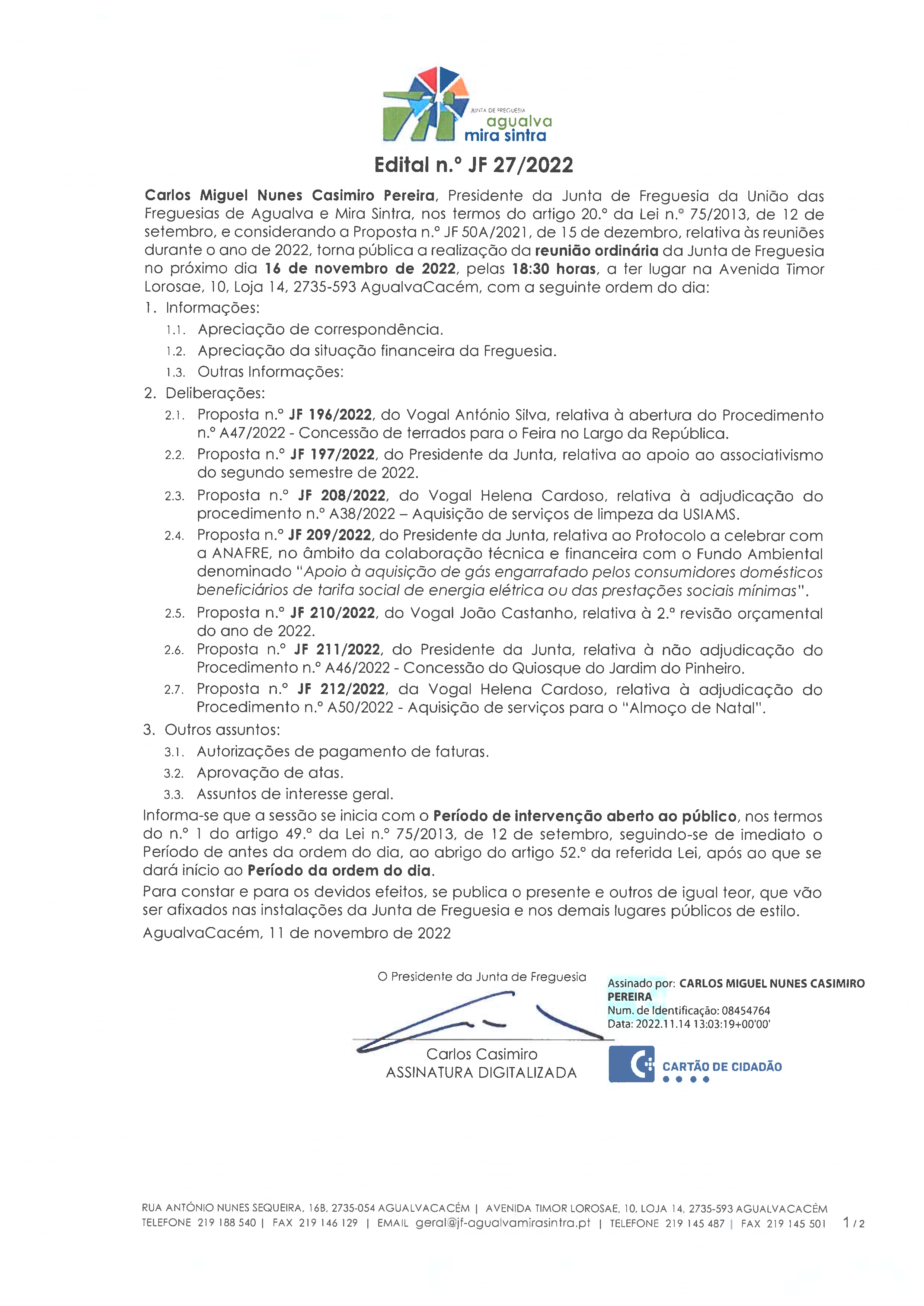 Edital n.º JF 27/2022