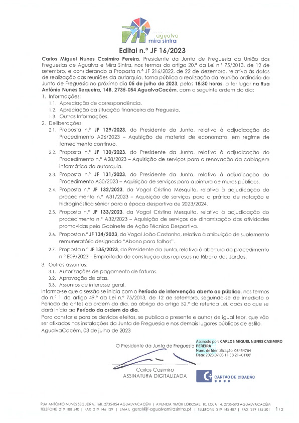 Edital n.º JF 16/2023 Edital n.º JF 16/2023