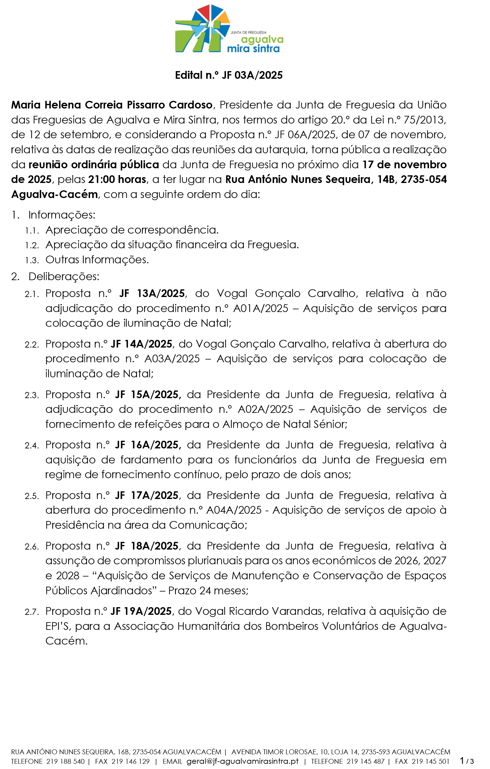 Edital n.º JF 03A/2025 Edital n.º JF 03A/2025