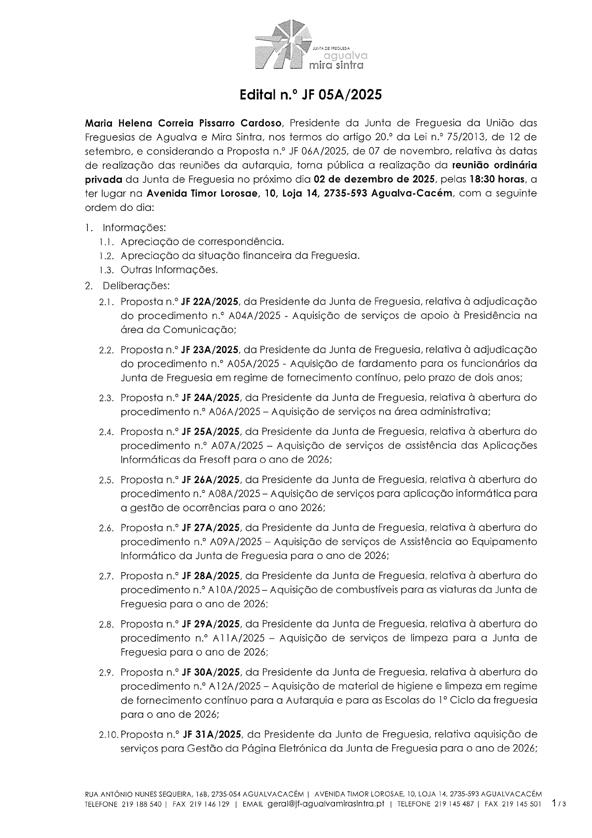 Edital n.º JF 05A/2025