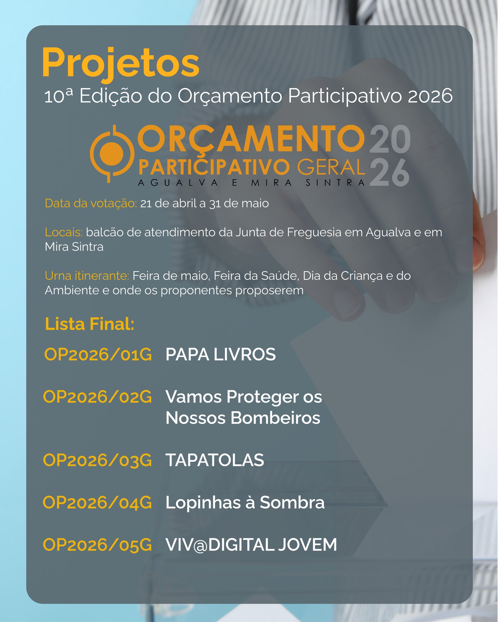 Orçamento Participativo 2026 - Projectos a Votação