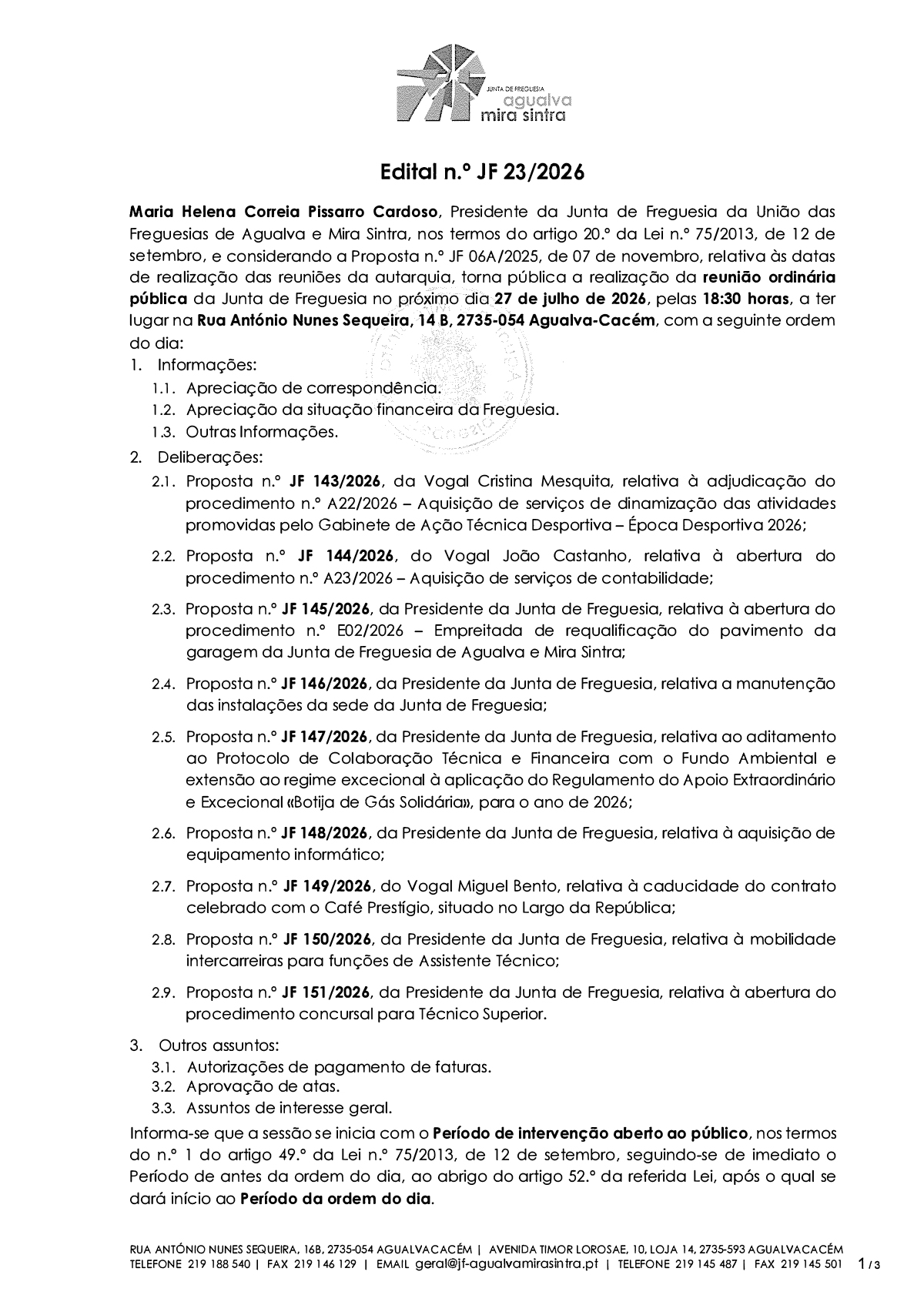 Edital n.º JF 23/2026 Edital n.º JF 23/2026