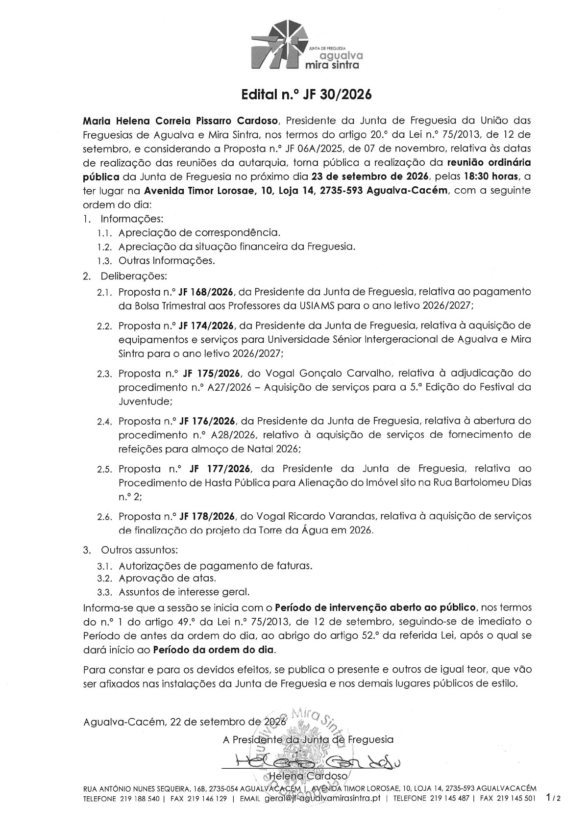Edital n.º JF 30/2026 Edital n.º JF 30/2026