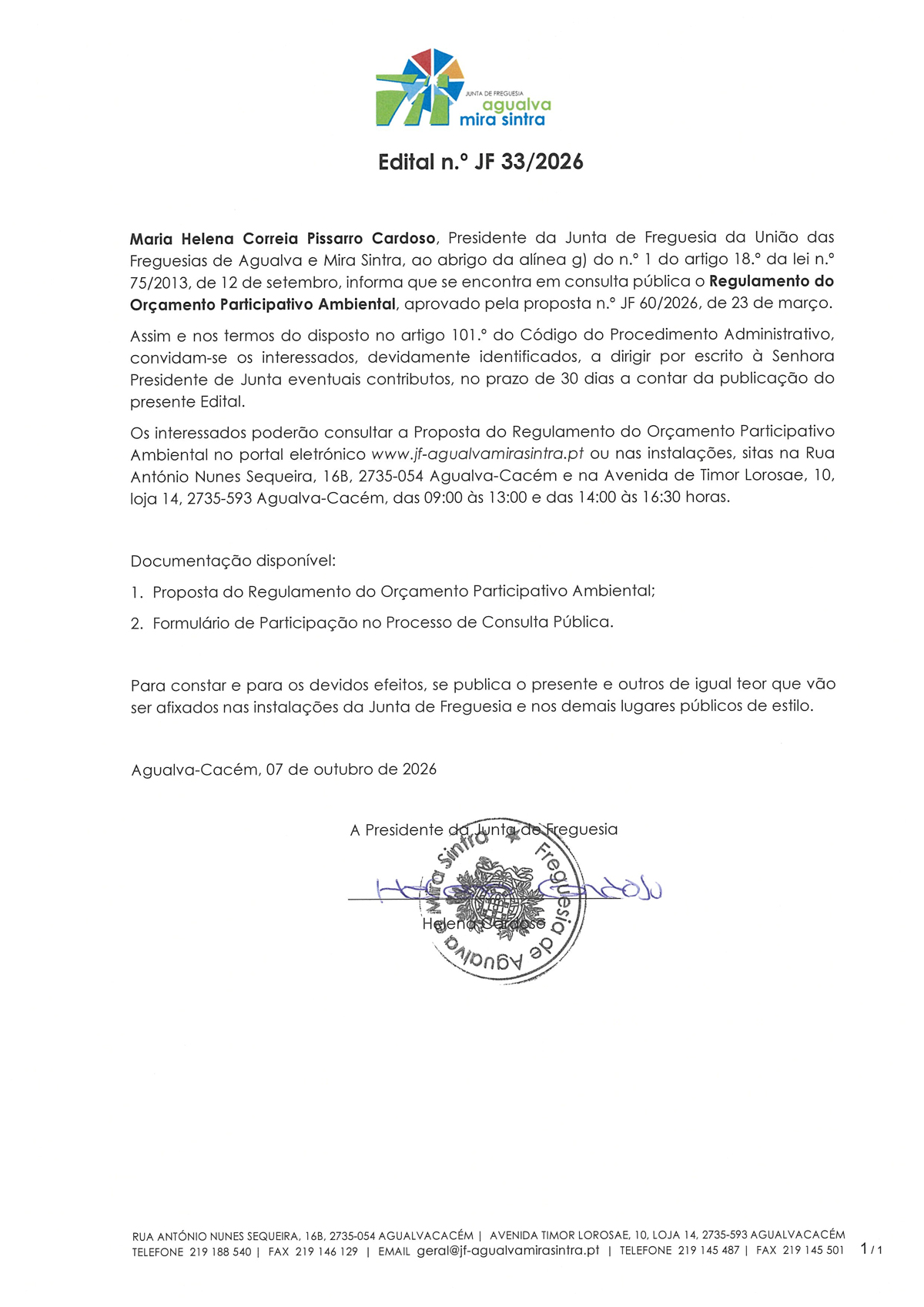 Edital n.º JF 33/2026