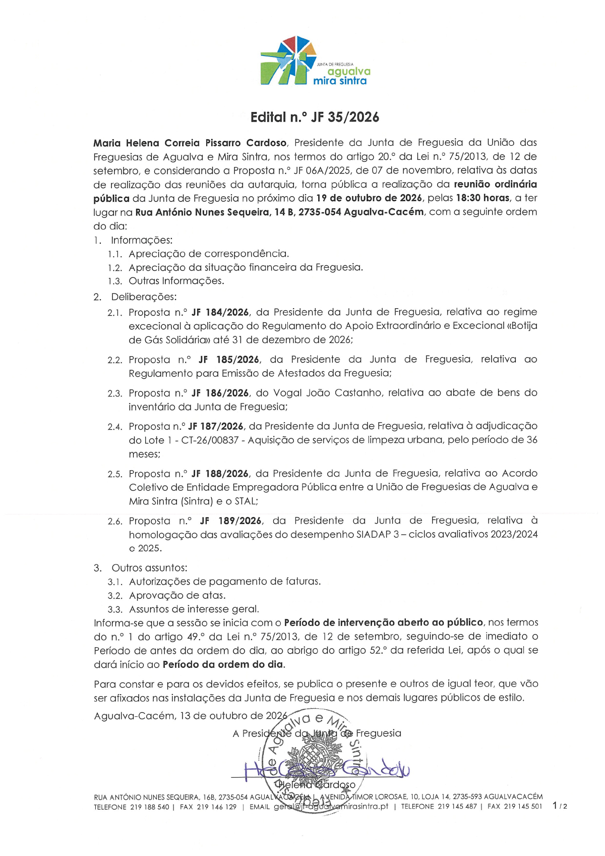 Edital n.º JF 33/2026 Edital n.º JF 35/2026